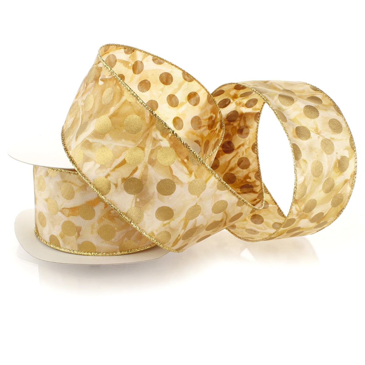 Ribbon Traditions Tie-Dye Wired Ribbon 2 1/2" By 10 Yards - Gold Shimmer Dots Natural