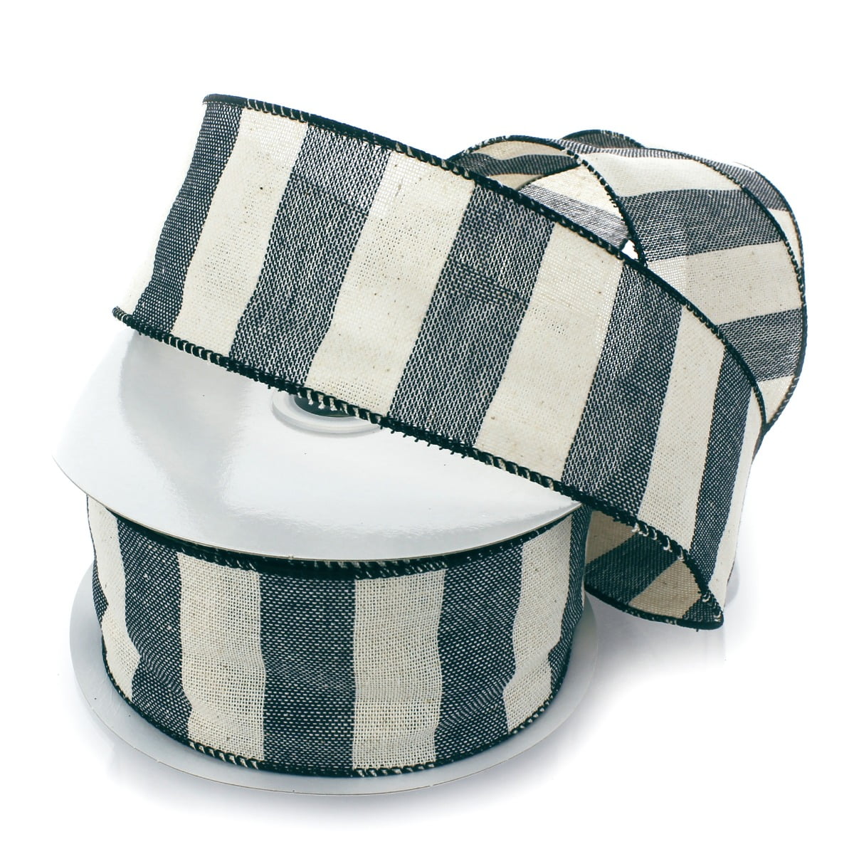 Ribbon Traditions Wide Stripe Wired Ribbon 2 1/2" By 25 Yards -  Navy / Off- White