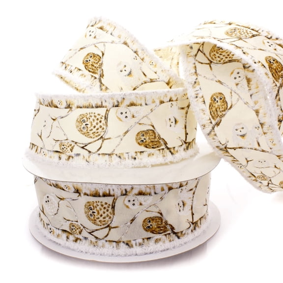 Ribbon Traditions Woodland Owls Fringe Edge Wired Ribbon 2 1/2" by 10 Yards