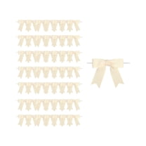 Ribbon Twist Tie Bows 50Pcs Mini Pretied Premade Craft Bows for Treat Bags Gift Wrapping Basket Wedding Baby Shower Brithday Party Supplies (Beige)