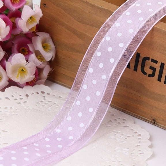 Ribbon Wired Linen Bubble Dots Ribbon, 1 inches by 5m, Purple, for Bow Christmas Wedding Decoration DIY Sewn Fabric