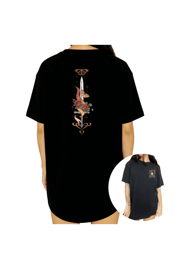 Heart Accent Floral Blade Shirts Black S-5XL Serene Loving Strength Art Print Tshirt Graphic Tees Tops