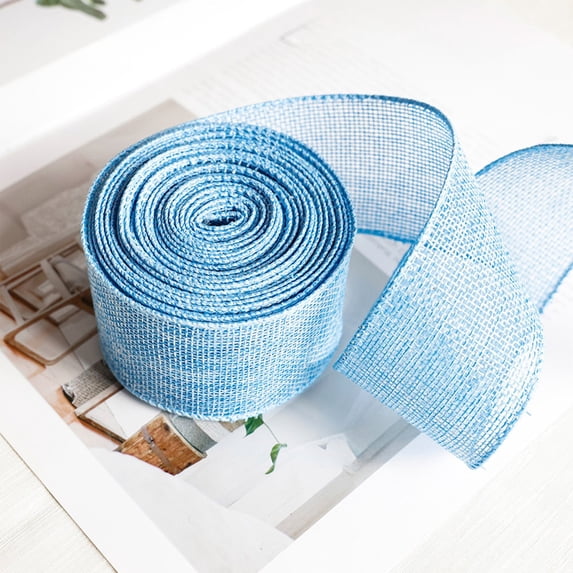 Ribbon for Gift Wrapping, Lace Edge Imitation Linen Ribbon, 157 Inch Long 2 Inch Wide Satin Ribbon with Wire for Bows Crafts Decorations, Light Blue