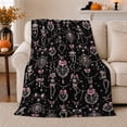 thumbnail image 1 of Ribboned Skeletons And Ornate Spiderweb Heart Pendants, Soft Flannel Blanket with ornate dark Coquette Illustration Print, Housewarming Gift and Home Decor for Bedroom and Living Room, 1 of 7