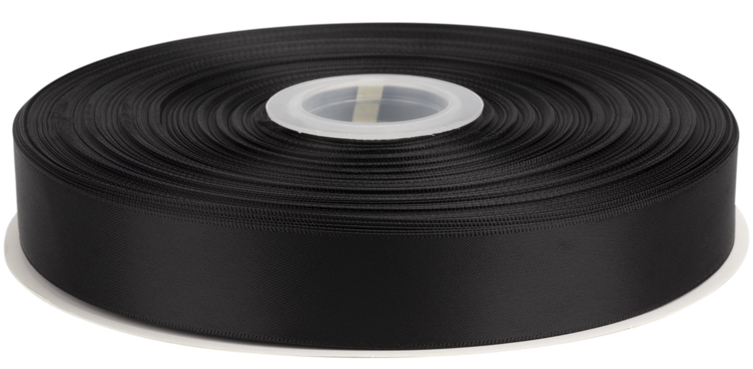 Ribbonitlux Black Satin Ribbon 1 inch Double Sided Quality Satin for Weddings, Invitations, Sashes, Crafts, Apparel, Headbands - 100 Yds/roll