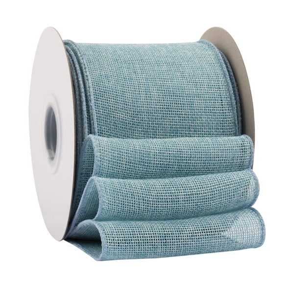 Ribbonitlux Island Blue Burlap Wired Ribbon, 4 inch x 20 Yards, Wired Edge Burlap Ribbon for Gift Wrapping, Big Bow, Wreath, and Christmas Tree Decoration