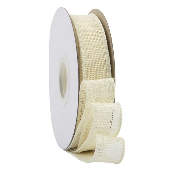 Ribbonitlux Ivory Burlap Wired Ribbon, 1 inch x 20 Yards, Wired Edge Burlap Ribbon for Gift Wrapping, Big Bow, Wreath, and Christmas Tree Decoration