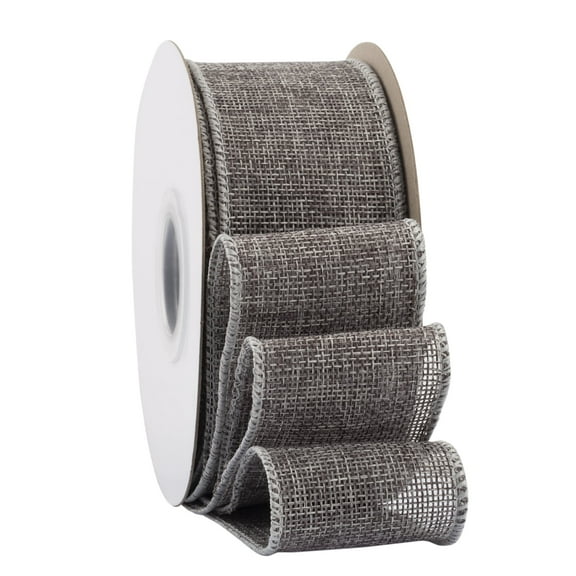 Ribbonitlux Metal Grey Burlap Wired Ribbon, 2 inch x 20 Yards, Wired Edge Burlap Ribbon for Gift Wrapping, Big Bow, Wreath, and Christmas Tree Decoration