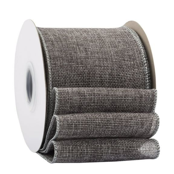 Ribbonitlux Metal Grey Burlap Wired Ribbon, 4 inch x 20 Yards, Wired Edge Burlap Ribbon for Gift Wrapping, Big Bow, Wreath, and Christmas Tree Decoration