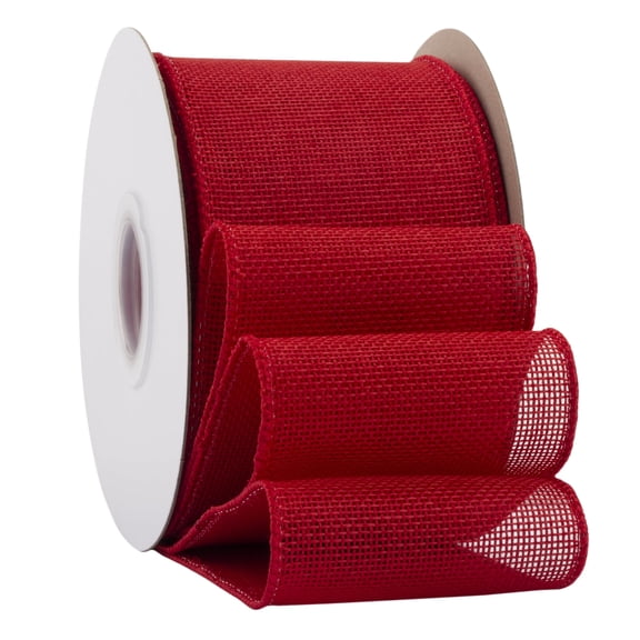 Ribbonitlux Red Burlap Wired Ribbon, 3 inch x 20 Yards, Wired Edge Burlap Ribbon for Gift Wrapping, Big Bow, Wreath, and Christmas Tree Decoration