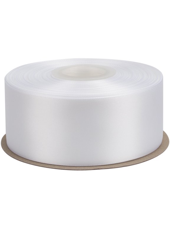 White Satin Ribbon 2 inch Double Sided Quality Satin for Weddings, Invitations, Sashes, Crafts, Apparel, Headbands - 50 Yds/roll
