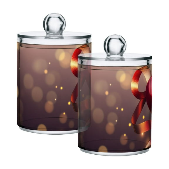 Ribbons Hearts Valentine Translucent Plastic Cans Storage Canisters with Lid Set of 2