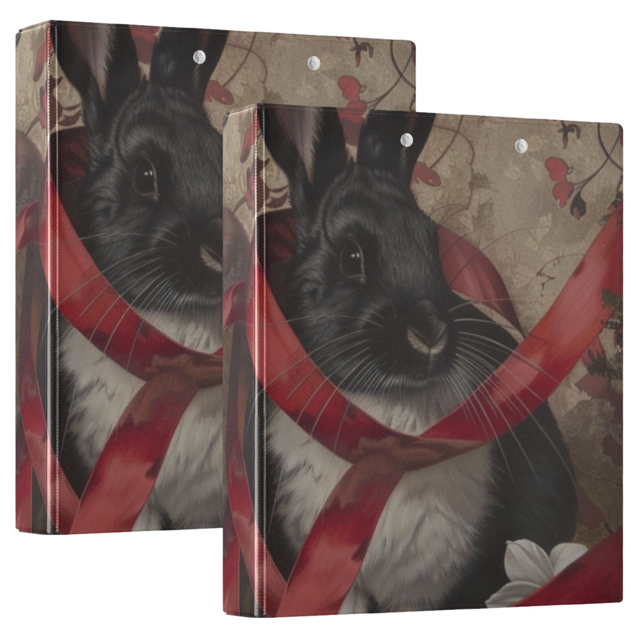 Ribbons Rabbits 3 Ring Binders 1.5 inch Hardcover File Folders with Interior Pockets A4 Size Organizer for School Office Hospital