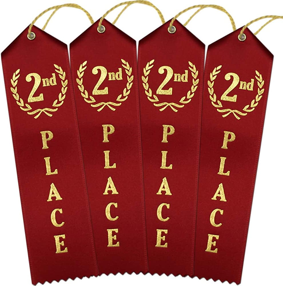 RibbonsNow 2nd Place Award Ribbons - 100 Red Ribbons with Card & String ...