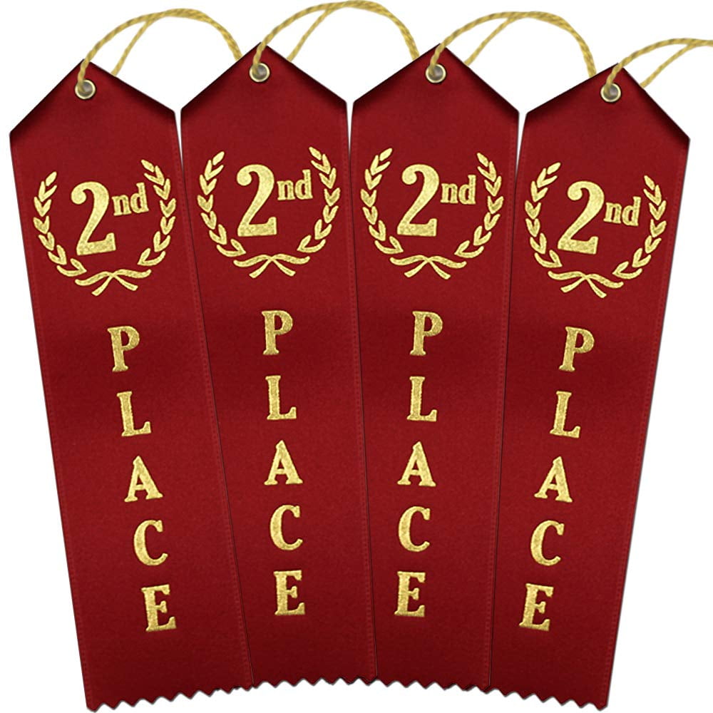 RibbonsNow 2nd Place Award Ribbons - 100 Red Ribbons with Card & String