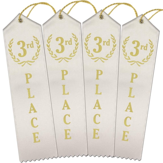 RibbonsNow 3rd Place Award Ribbons - 100 White Ribbons with Card & String