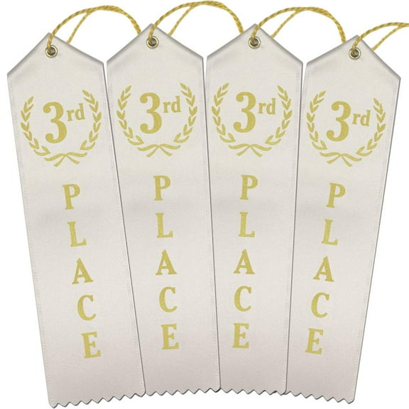 RibbonsNow 3rd Place Award Ribbons - 100 White Ribbons with Card & String