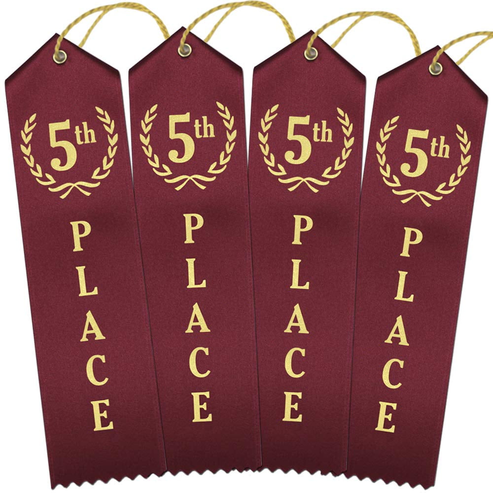 RibbonsNow 5th Place Award Ribbons - 100 Maroon Ribbons with Card & String