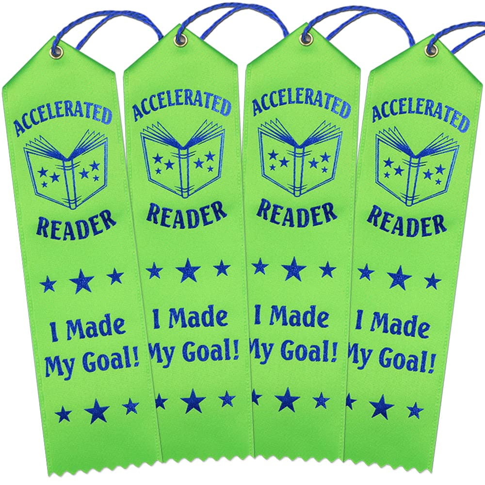 RibbonsNow Accelerated Reader Award Ribbons - 100 Hot Green Ribbons with Card & String