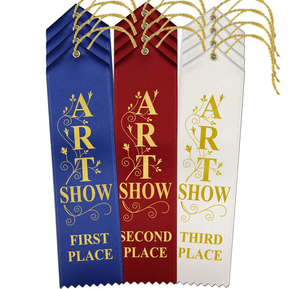 RibbonsNow Art Show Award Ribbons 1st - 2nd - 3rd Place, 300 Total Ribbons - 100 Each Place with Card & String