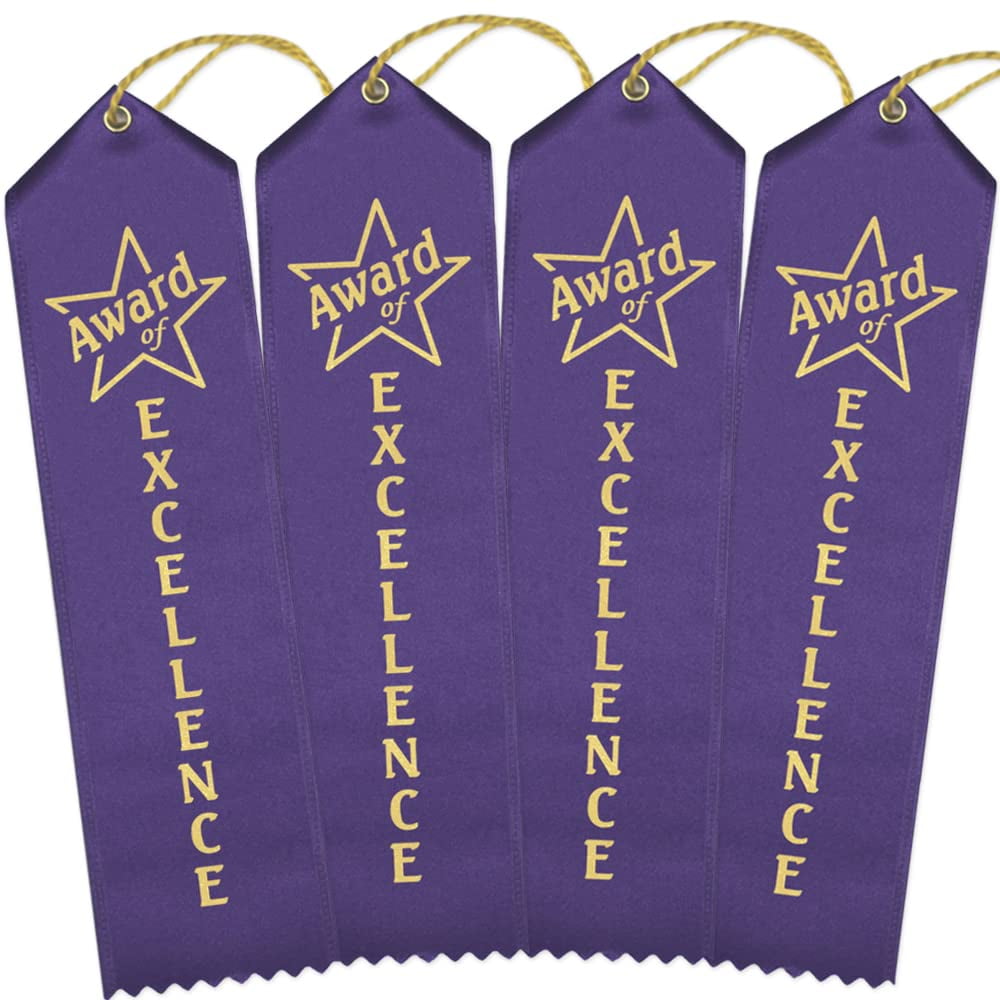 RibbonsNow Award of Excellence Ribbons - 100 Royal Purple Ribbons with Card & String