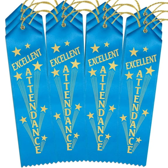 RibbonsNow Excellent Attendance Ribbons - 300 Island Blue Ribbons with Card & String