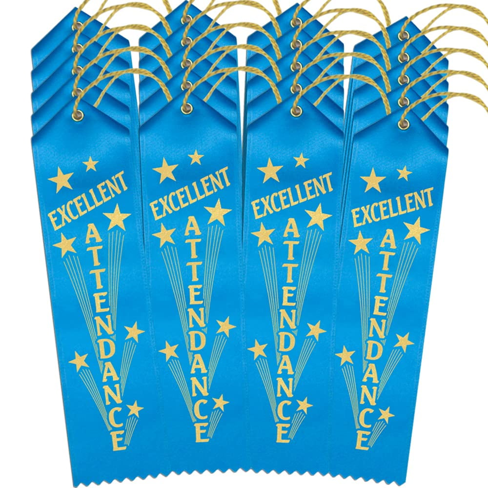 RibbonsNow Excellent Attendance Ribbons - 500 Island Blue Ribbons with Card & String
