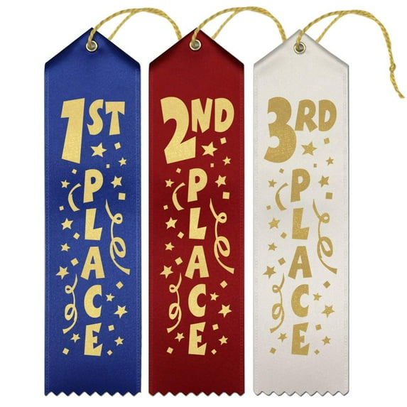 RibbonsNow Fun 1st, 2nd, 3rd Place Award Ribbons - 36 Total Ribbons - 12 Each Place with Card & String