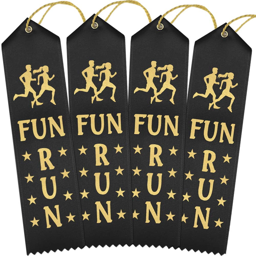 25 Fun Run Award Ribbons - Island Blue With Gold Print For Running Events & School Activities