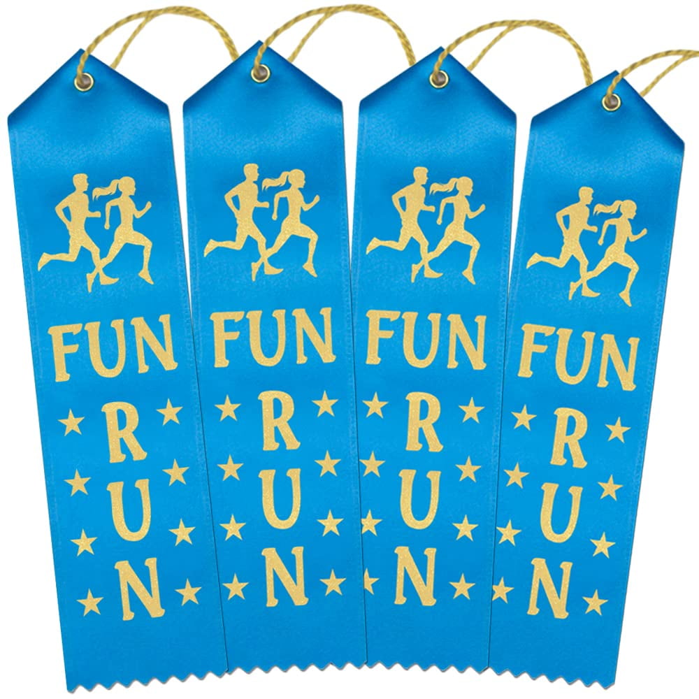 RibbonsNow Fun Run Ribbons - 100 Ribbons with Card & String (Island Blue with Gold Print)