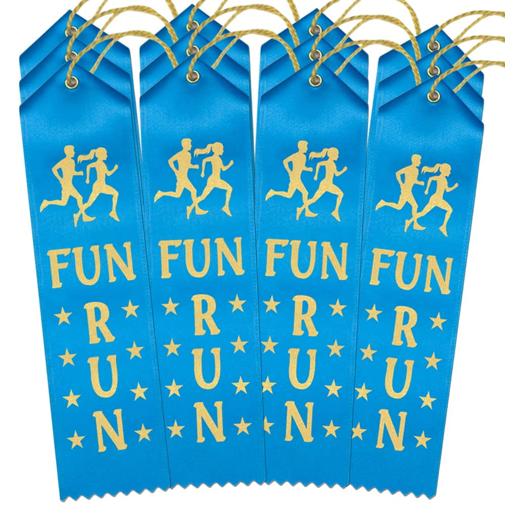 RibbonsNow Fun Run Ribbons - 300 Ribbons with Card & String (Island Blue with Gold Print)
