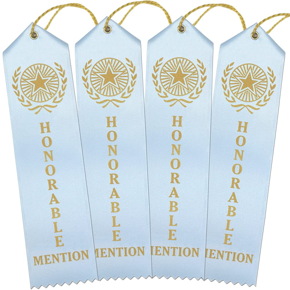 RibbonsNow Honorable Mention Award Ribbons - 100 Light Blue Ribbons with Card & String
