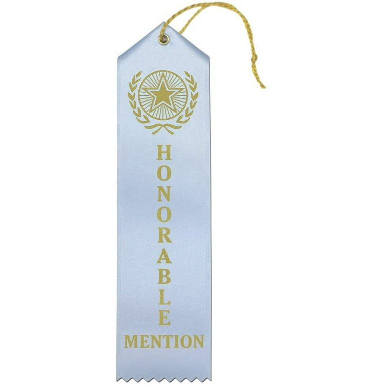 RibbonsNow Honorable Mention Award Ribbons - 25 Light Blue Ribbons with  Card & String