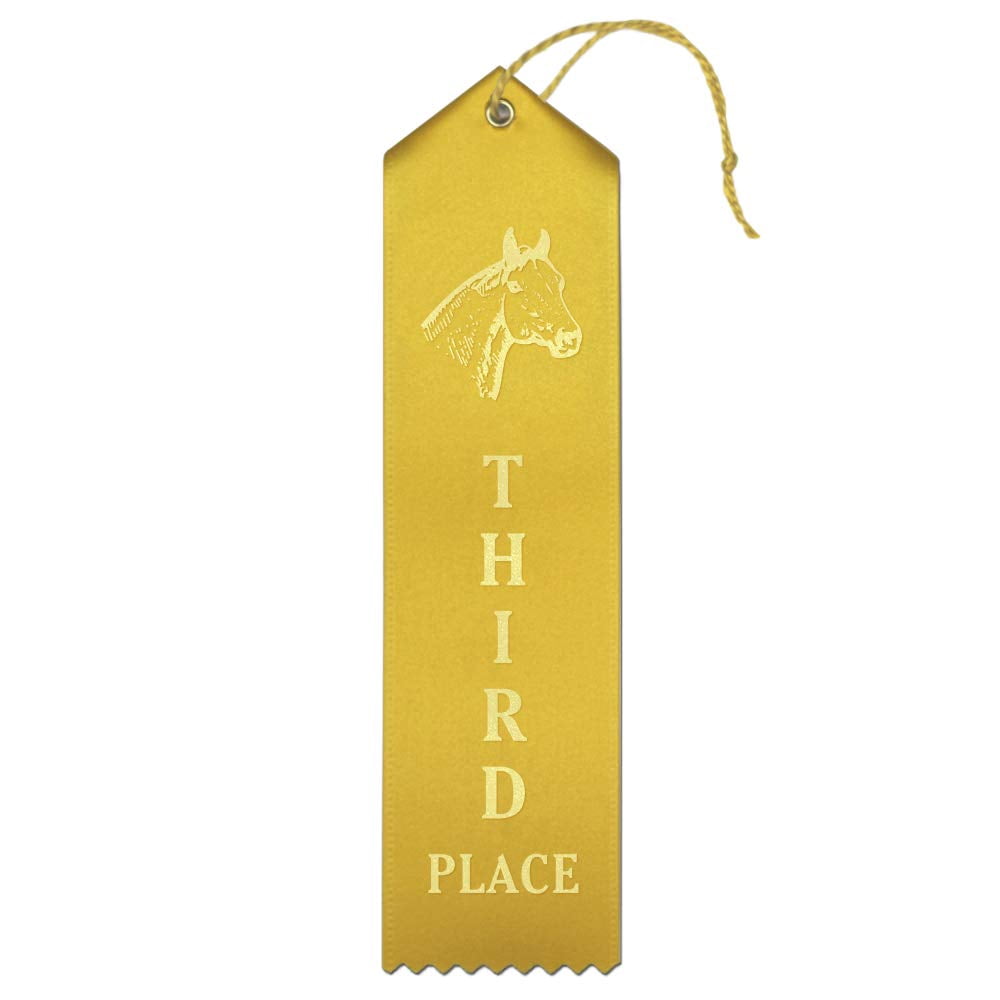 RibbonsNow Horse Show 3rd Place Ribbons – 50 Yellow Ribbons with Card & String