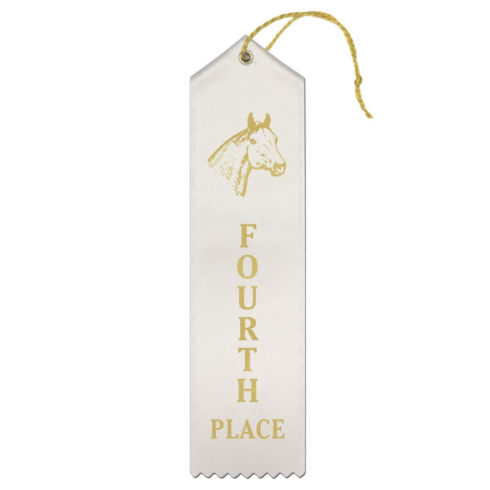 RibbonsNow Horse Show 4th Place Ribbons – 50 White Ribbons with Card & String