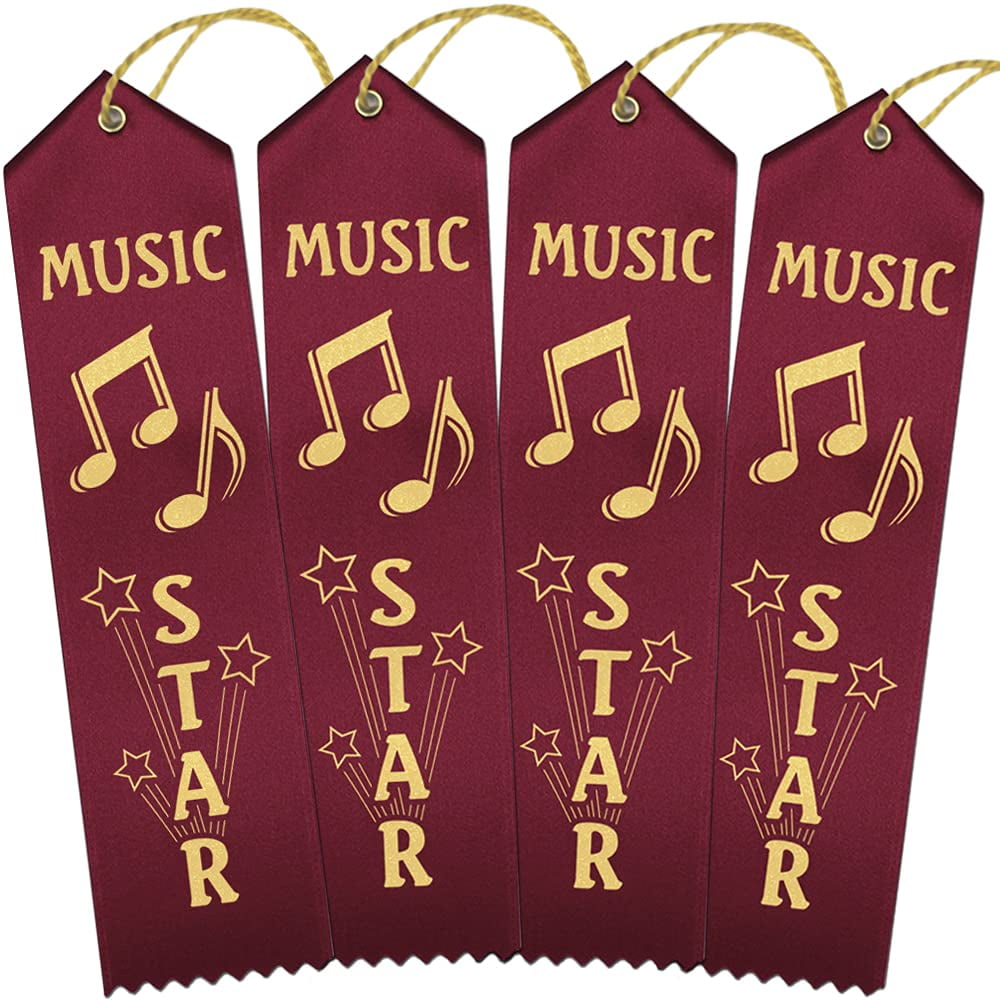 RibbonsNow Music Star Ribbons - 100 Maroon Ribbons with Card & String