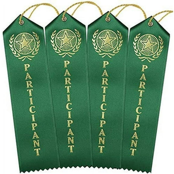 RibbonsNow Participant Award Ribbons - 100 Green Ribbons with Card & String