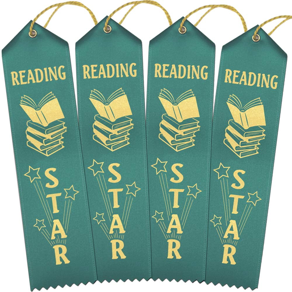 RibbonsNow Reading Star Ribbons - 100 Teal Ribbons with Card & String ...