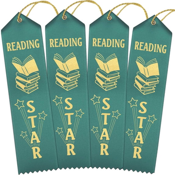 RibbonsNow Reading Star Ribbons - 100 Teal Ribbons with Card & String