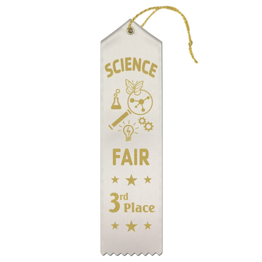 RibbonsNow Science Fair 3rd Place Ribbons - 50 White Ribbons with Card & String