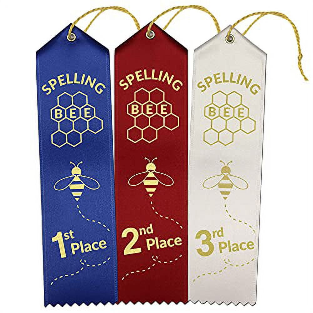 RibbonsNow Spelling Bee Award Ribbons 1st - 2nd - 3rd Place – 45 Total Ribbons - 15 Each Place with Card & String
