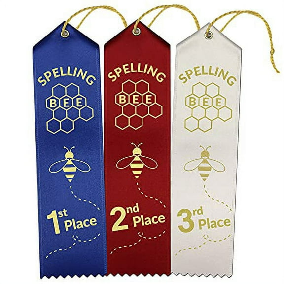 RibbonsNow Spelling Bee Award Ribbons 1st - 2nd - 3rd Place  45 Total Ribbons - 15 Each Place with Card & String