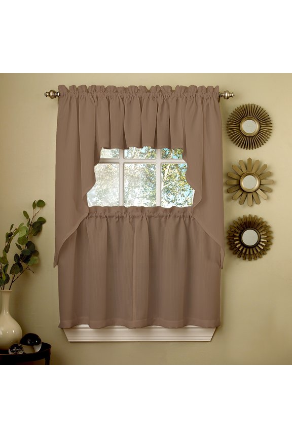 Ribcord Kitchen Curtains Solid Opaque 24" Tier, Valance & Swag Set