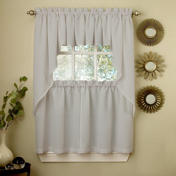 Ribcord Kitchen Curtains Solid Opaque 36" Tier, Valance & Swag Set Gray
