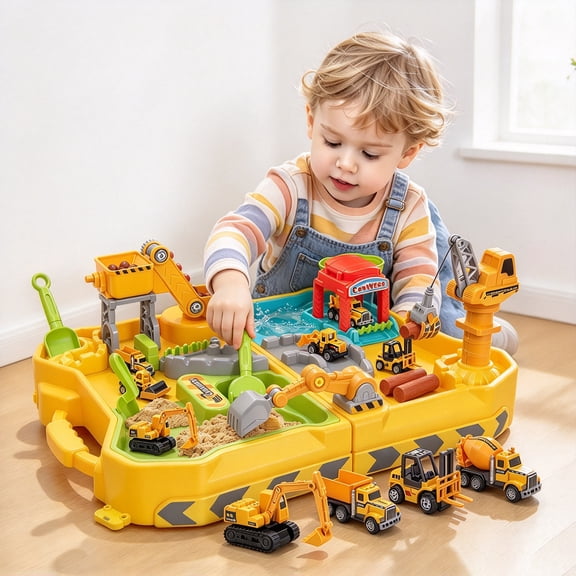 Ribeijess Play Sand for Sandbox, Foldable Construction Sand Sensory Bin, 4 Trucks & Beach Tools,Travel Outside Toys Set for Kids Ages 3-8