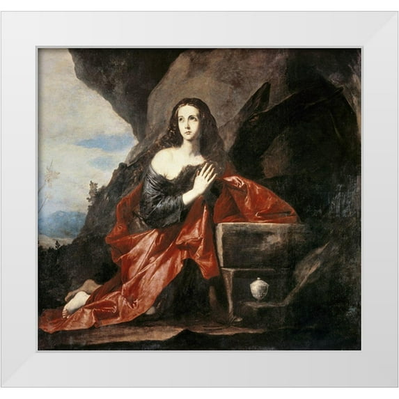 Ribera, Jusepe de 21x20 White Modern Wood Framed Museum Art Print Titled - Mary Magdalene