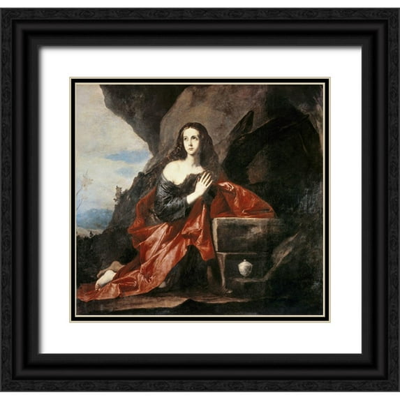 Ribera, Jusepe de 28x26 Black Ornate Wood Framed with Double Matting Museum Art Print Titled - Mary Magdalene