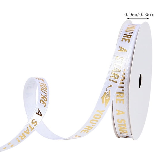 Ribest Class of 2026 Graduation Ribbon, Gold Congrats Grad White Satin Ribbon for Gift Wrapping Crafts Party Decoration C