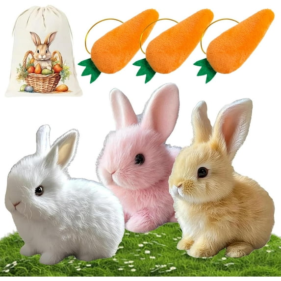 Ribili Bunnypal, Realistic Bunny Toy, Petsboro Bunny Pal, Easter Bunby - My Realistic Toys, Bunbi Realistic Stuffed Animal, Robot Rabbit for Kids, Handmade Plush Interactive Basket Stuffers (3PCS)
