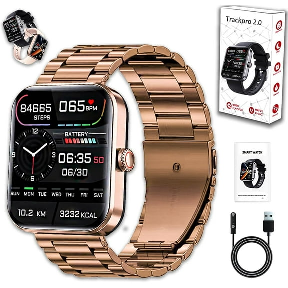 Ribili Track Pro, Ribili Outfany Trackpro 2.0, 1.91-Inch Touch Screen Bluetooth Hd Smartwatch, Ip67 Waterproof 50+ Sports Fitness Watch Compatible with Iphone and Android for Men Women (Gold-B)